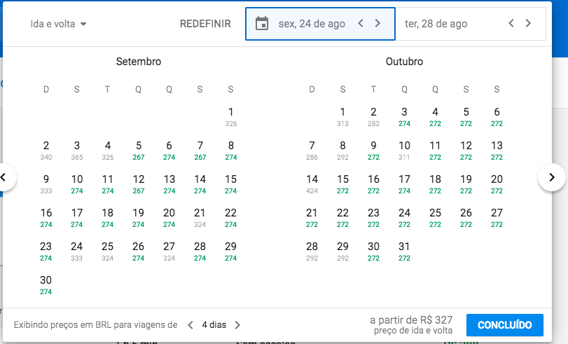 Calendário Google Flights