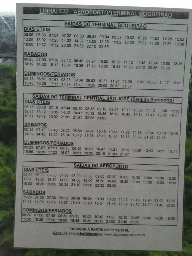 Horários de ônibus saindo do Aeroporto de Curitiba