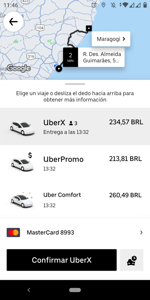 Uber também é uma opção para fazer o trajeto