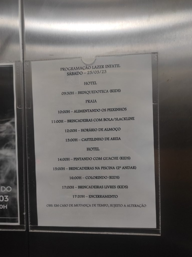 Programação de atividades no Hotel